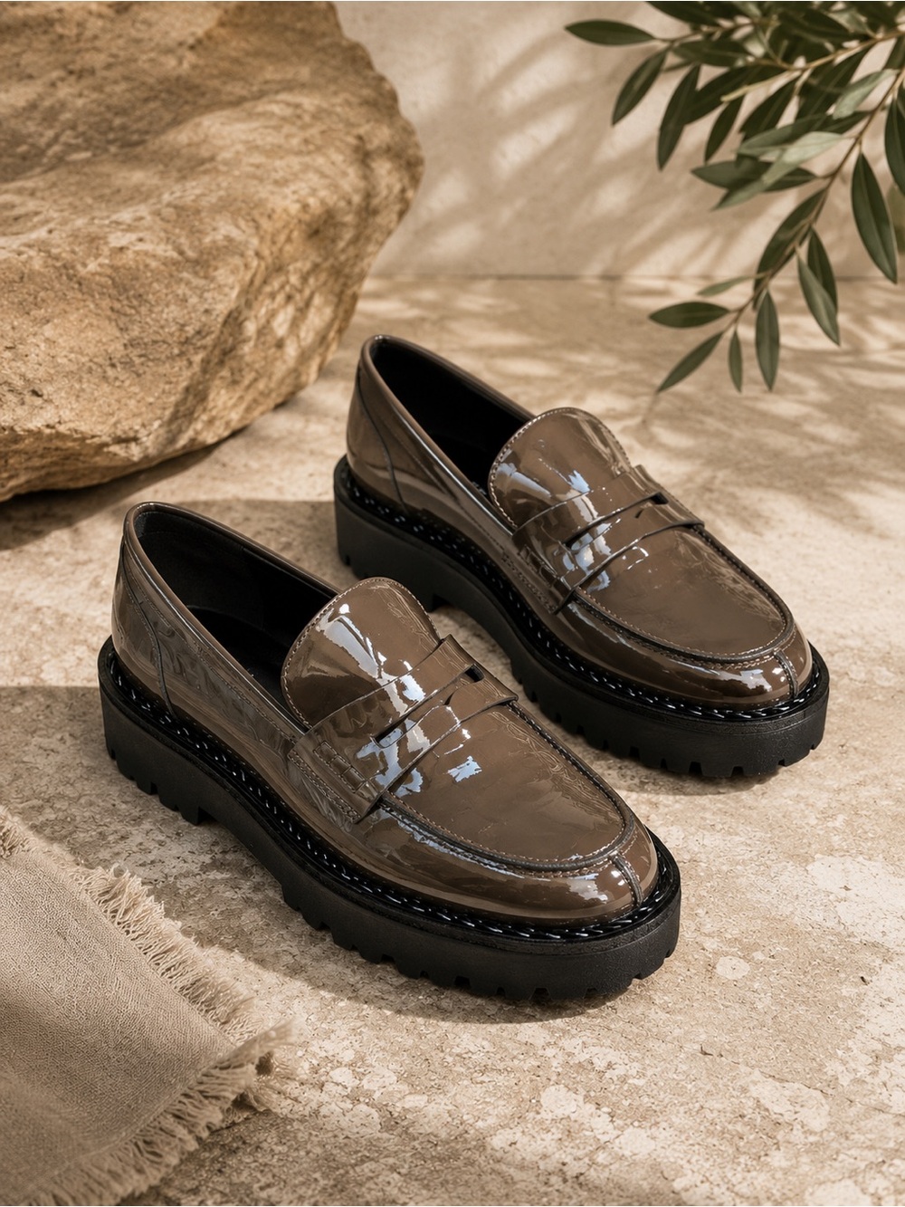 Aquatalia Brown Grey Leather Penny Style Slip On Loafers Size 7